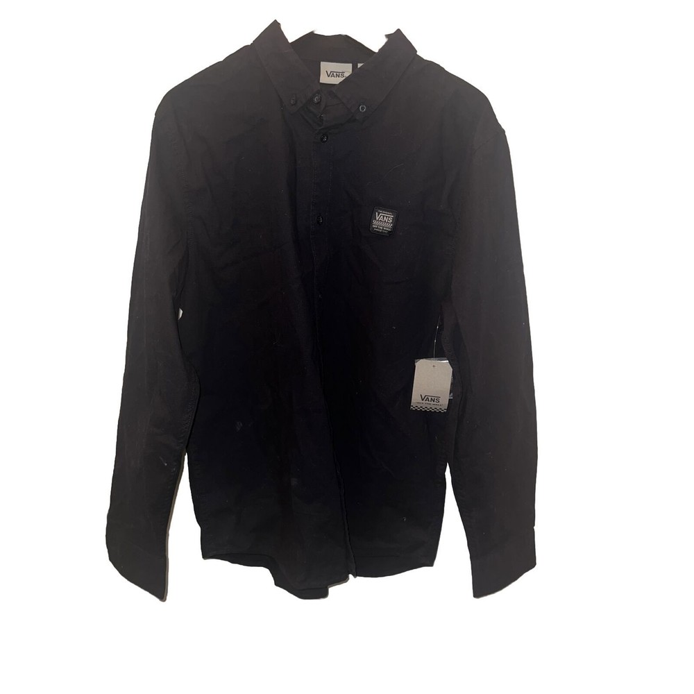 NWT Vans Off The Wall Button Up Long Sleeve Skater Shirt Logo Black Size L